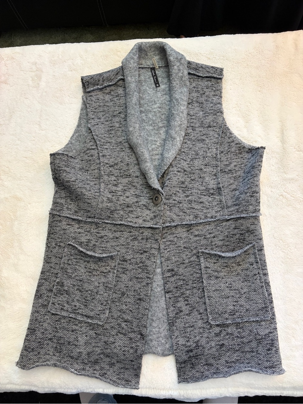 Sleeveless Shawl Collar Knit Vest - Gray